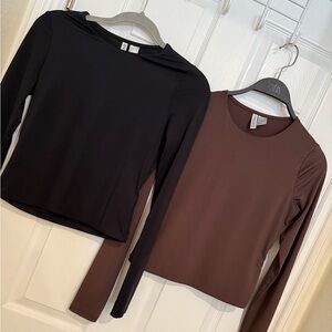 Elegant Black and Brown Long Sleeve Tops